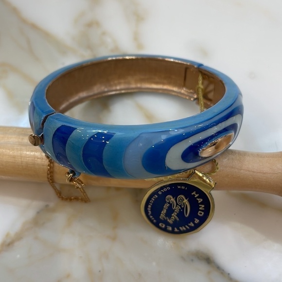 Eisenberg Enamels Hand Painted Hinged Blues & Gold Bracelet—Beautiful!! NWT - Picture 1 of 9